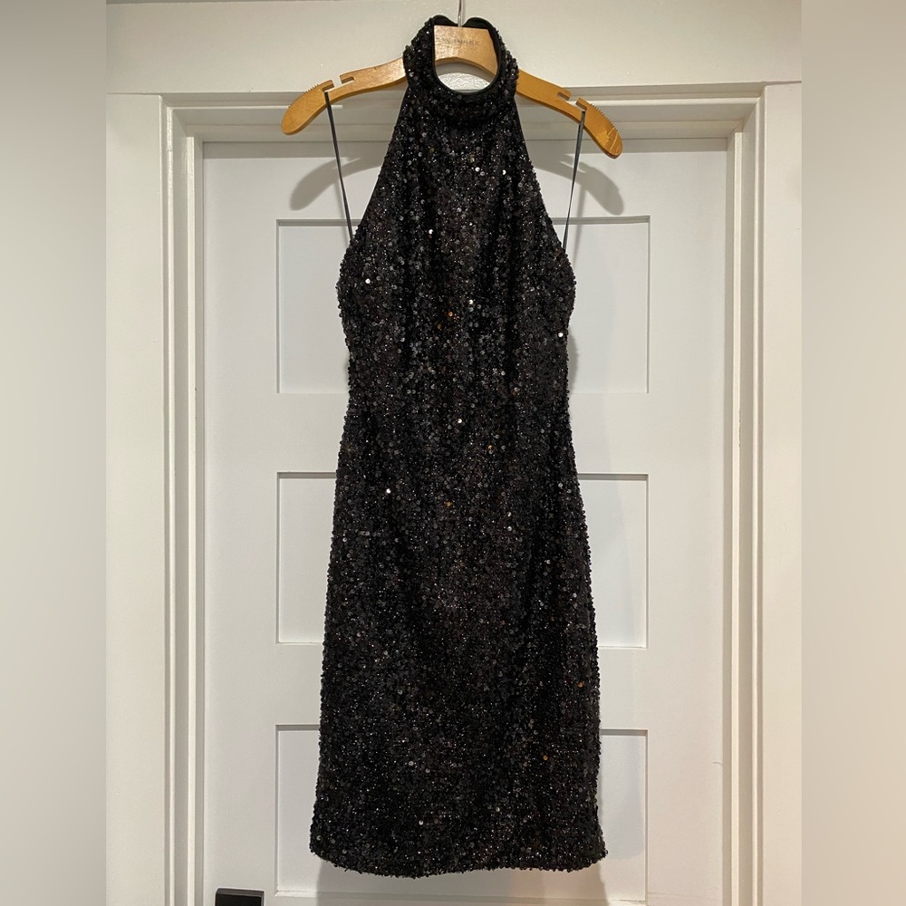 Black Sequin Halter Dress
